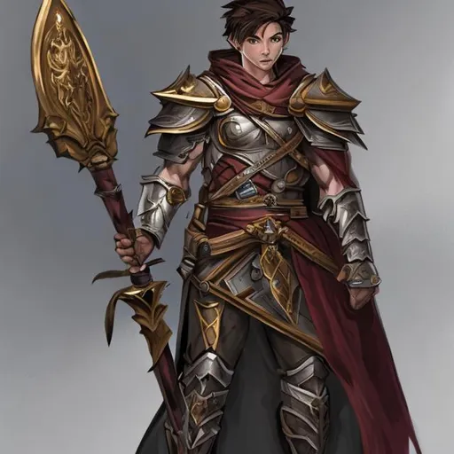 Prompt: human male fighter, only with a two hand halberd, theros style, chainmail