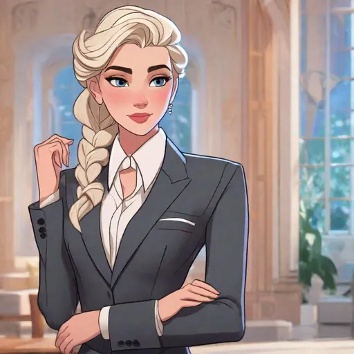 Prompt: elsa in a suit, LESBIAN VIBES