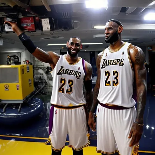 Prompt: kobe and lebron james in a submarine 