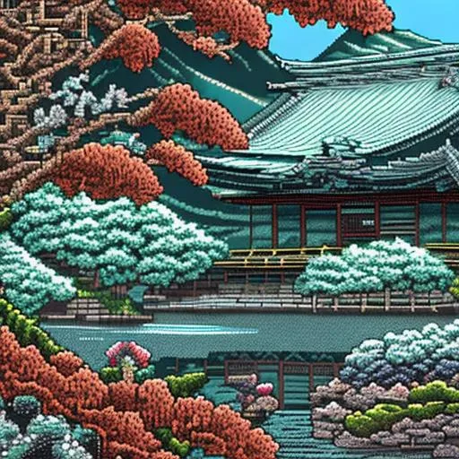 Prompt:  landscape japanese  pixel art sharp two colour
