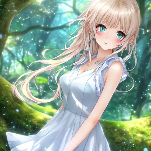 kawaii anime beautiful girl, long blonde shimmering