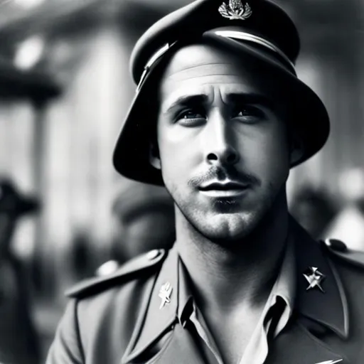 Prompt: Ryan Gosling as a Greek ww2 Soldier