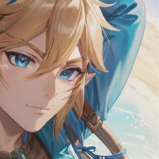 Prompt: hd quality, super detailed closeup portrait shot of link breath of the wild