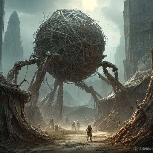 Prompt: fantasy art style, dystopian, biological mechanical, ants, fire ants, giant ants, bullet ants, aliens, outer space, ant nest, underground 