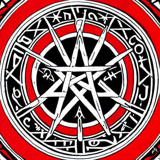 Painting, red and black, satanic sigil, pentagram, b...