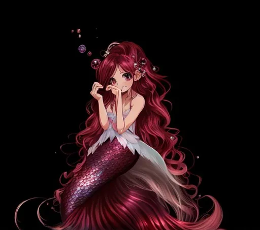 Prompt: Anime, Mermaid Princess, Mermaid melody, Idol. Maroon Pearl, 4k, HD, High Quality, effect