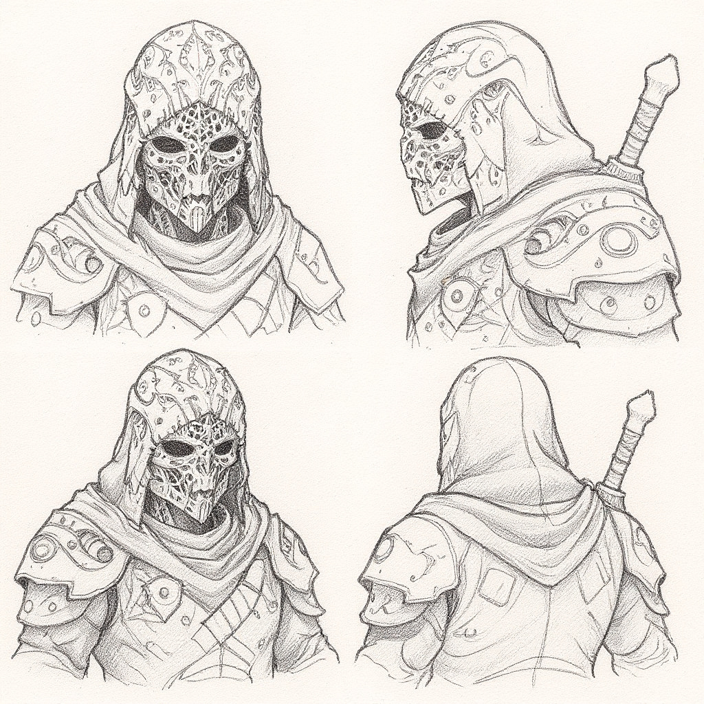 rough hand ink drawn design sketches on draft paper...