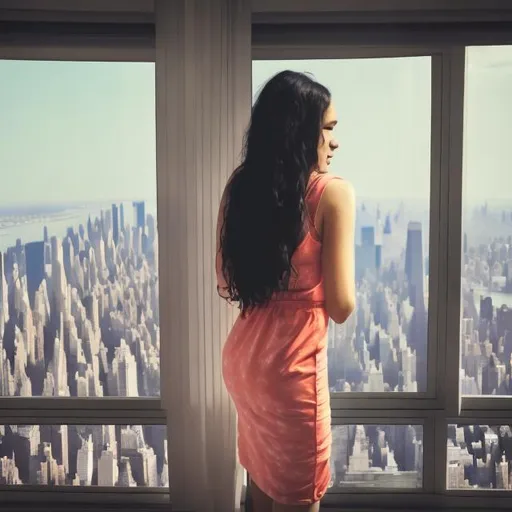 Prompt: woman in mordern day new york on a pent house