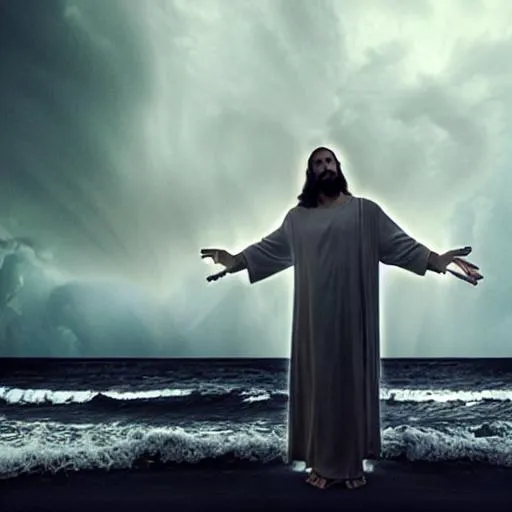 Prompt: Jesus inside a storm