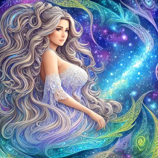 Prompt: full color fractal nova formula on newton julia formula background sky, best looking mature full body woman in the world, please look at camera, with perfect composition, detailed beautiful face, long curl balayage hair, lacy transparent trigonometric fractal formula kercief, insanely detailed, highly detailed, good quality full HD, detailed beautiful skin, a sharp small nose, a full dark color mandelbort fractal formula transparent lacy headscarf, brown eyes, a modest long full-sleeved full color mandelbort fractal formula dress.
