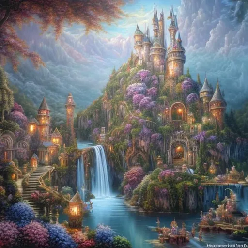Prompt: A hyper realistic oil painting of the dream world fantasy fairy tale 