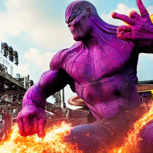 Prompt: thanos beats spiderman in a 4k ultra hd fight on astroworld with travis scott