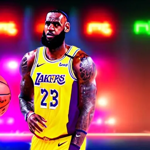 Lebron james in neon tokyo 4k with basketball | OpenArt