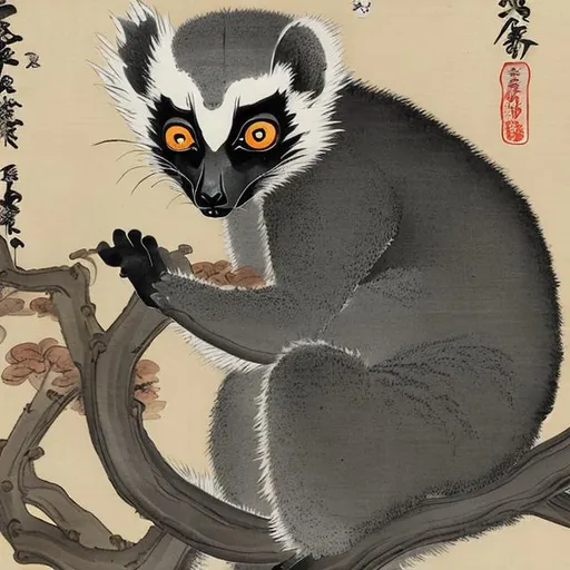 Prompt: "Lemur as Yōkai, Japanese painting, 1800"