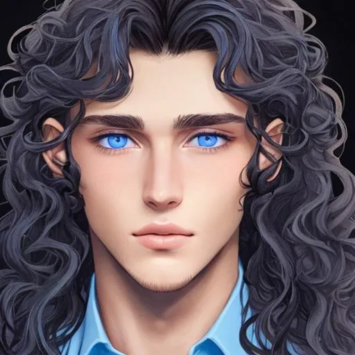 live-bee486: A man with blue eyes, long curly hair, A full and big