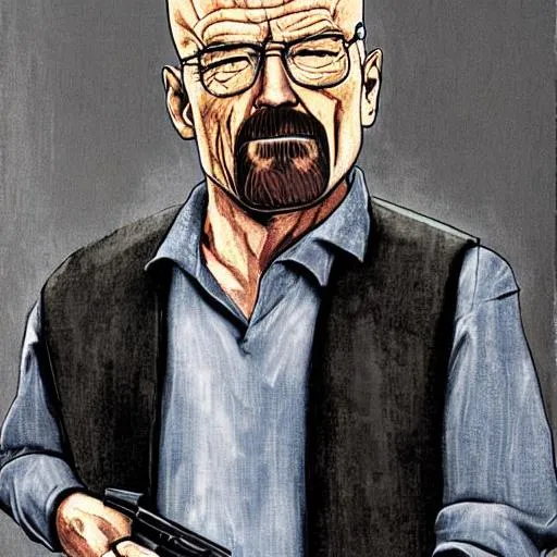 Prompt: Walter White holding pistol