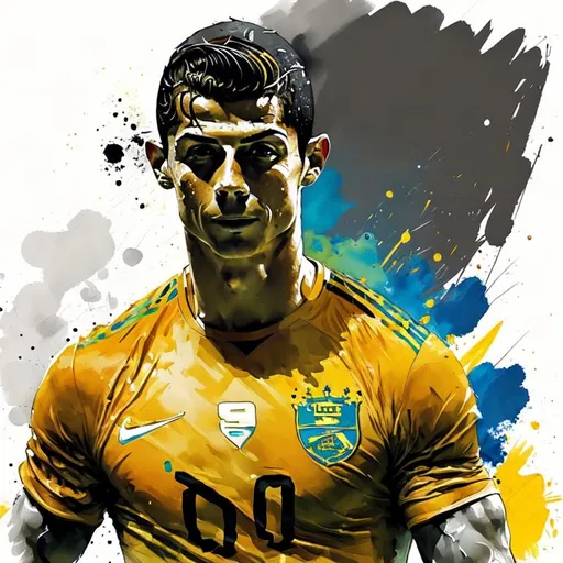 Prompt: cristiano ronaldo in action with football, colorful,