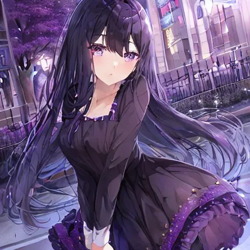 girl,lovely,cute,beautiful eyes,night park,dress, da... | OpenArt