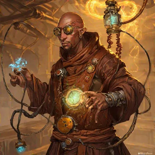 Prompt: dnd art, steampunk monk, fantasy, wires