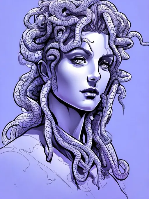 Prompt: Medusa pretty woman line art