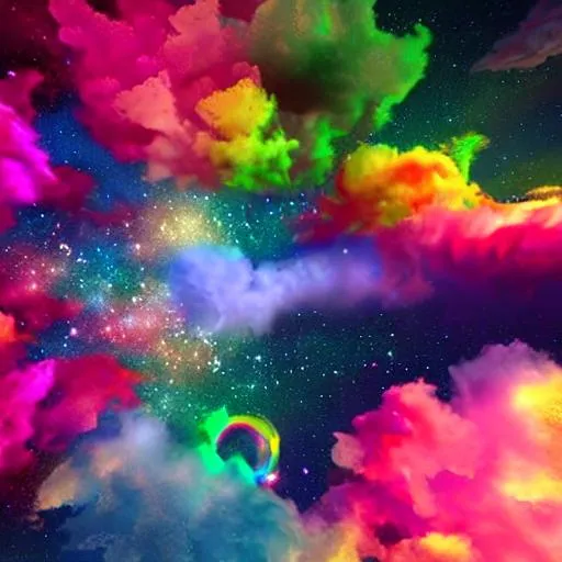 Prompt: Dynamic clouds in a colorful sky, forming a POTRAL, portal to stars, cloudportal, colorful, hyperdetailed, CGI