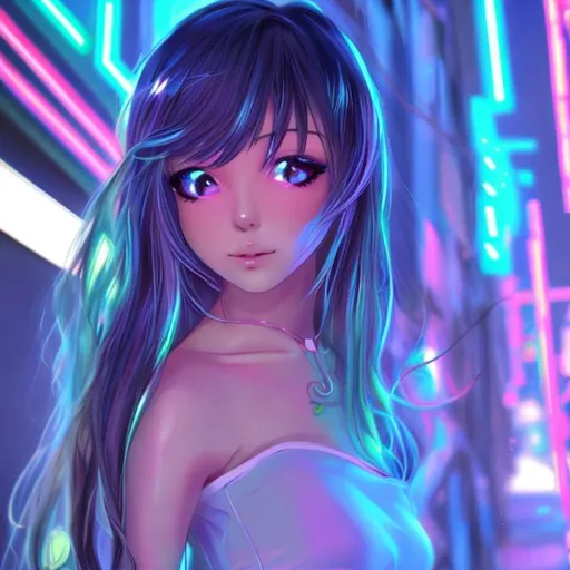 Prompt: neon anime  girl