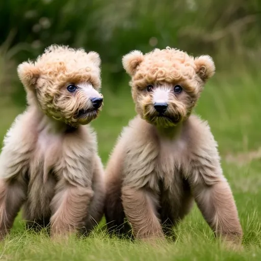 Prompt: Two [bear cubs - poodles]
