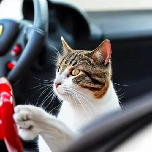 Prompt: a cat driving a ferrari