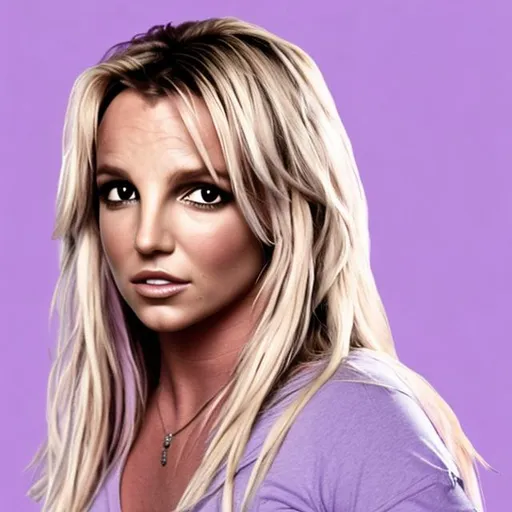Prompt: Britney Spears in a t-shirt on a pastel lavender colored background with a smokey lavender haze