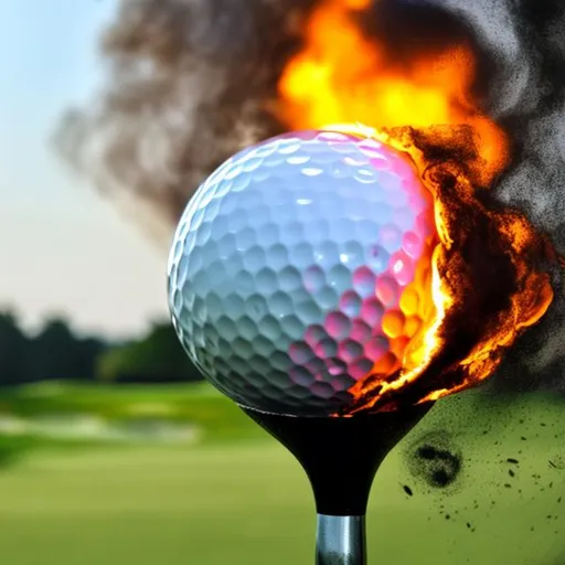 Prompt: a golf ball on a burning golf tee