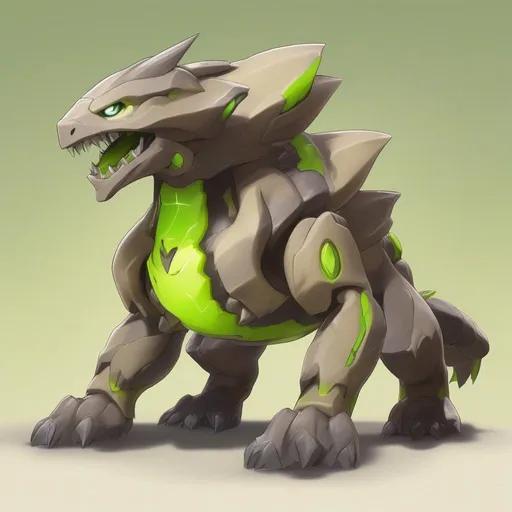 Prompt: Digimon whose body is made of sand, aggressive personality, and is territorial, colors are primarily sand brown with a bit of grey and lime green, Masterpiece, best quality