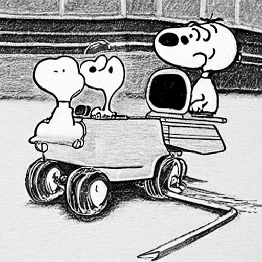a pencil sketch of snoopy and Woodstock on the zamboni OpenArt
