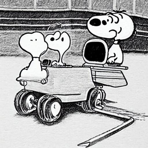 a pencil sketch of snoopy and Woodstock on the zamboni OpenArt