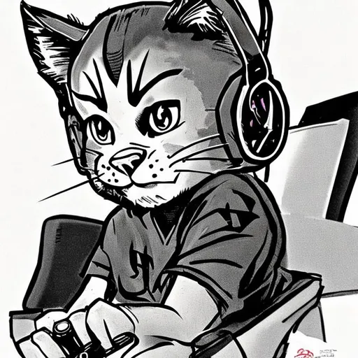 Prompt: young wildcat in jersey playing video games in comic book style