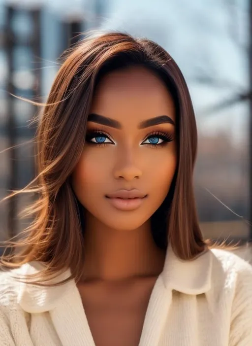 Prompt: beautiful brown girl with blue eyes
