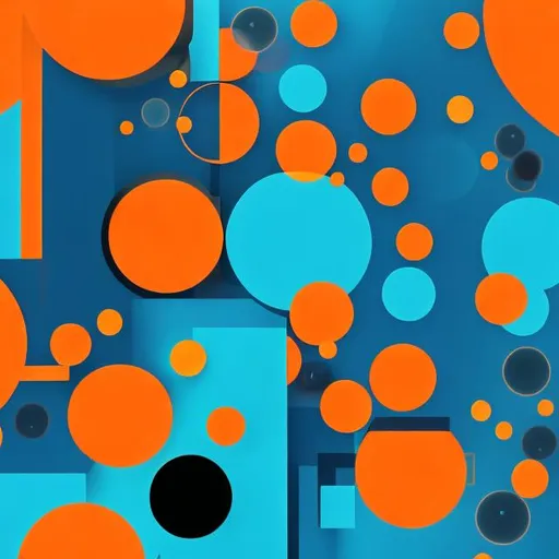 Prompt: abstract rectangles and circles, transparent, neon orange and dark blue, with aqua

