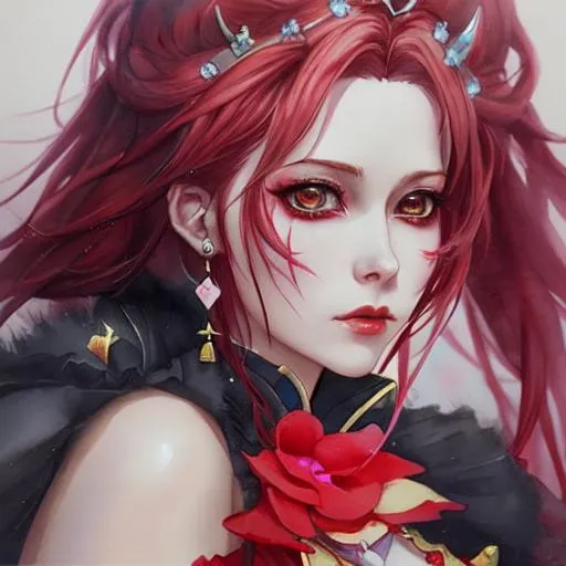 Prompt: queen of hearts, anime Character Design, Unreal Engine, Beautiful, Tumblr Aesthetic,  Hd Photography, Hyperrealism, Beautiful Watercolor Painting, Realistic, Detailed, Painting By Olga Shvartsur, Svetlana Novikova, Fine Art