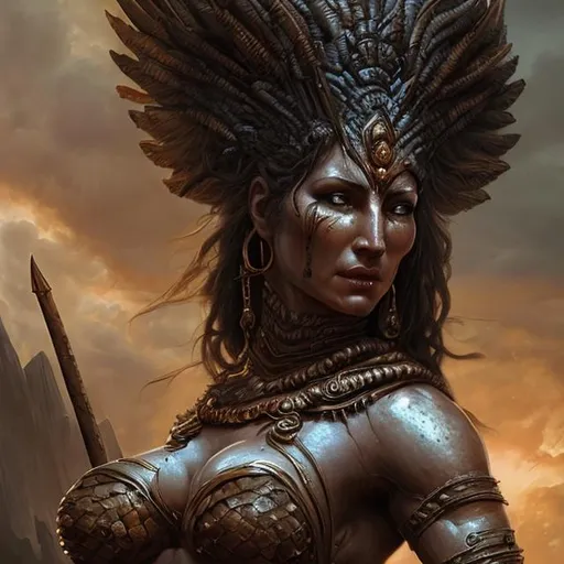 Prompt: amazon warrior goddess hyper realistic extremely detailed dark cinematic UHD in the style of Boris Vallejo