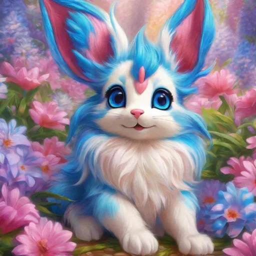 Prompt: (blue Sylveon), realistic, photograph, fantasy, epic oil painting, (hyper real), furry, (hyper detailed), extremely beautiful, (on back), playful, UHD, studio lighting, best quality, professional, ray tracing, 8k eyes, 8k, highly detailed, highly detailed fur, hyper realistic thick fur, canine quadruped, (high quality fur), fluffy, fuzzy, full body shot, hyper detailed eyes, perfect composition, hyper realistic depth, ray tracing, vector art, masterpiece, trending, instagram, artstation, deviantart, best art, best photograph, unreal engine, high octane, cute, adorable smile, lying on back, flipped on back, lazy, peaceful, (highly detailed background), vivid, vibrant, intricate facial detail, incredibly sharp detailed eyes, incredibly realistic scarlet fur, concept art, anne stokes, yuino chiri, character reveal, extremely detailed fur, sapphire sky, complementary colors, golden ratio, rich shading, vivid colors, high saturation colors, nintendo, pokemon, silver light beams