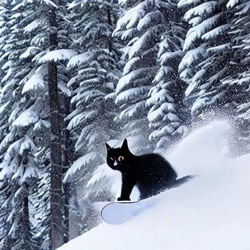 Prompt: a cat snowboarding