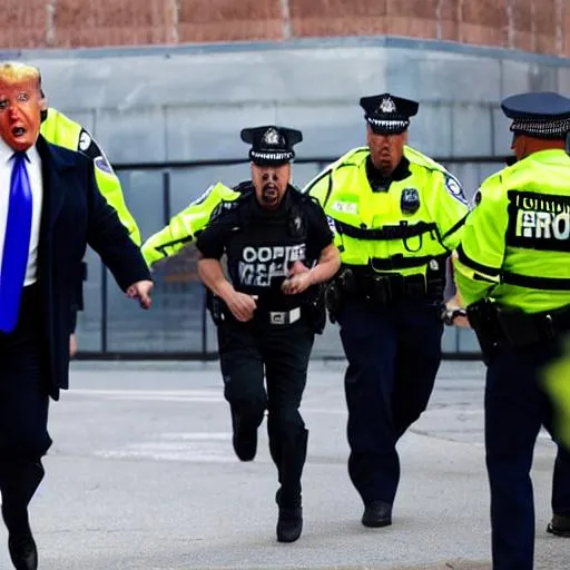 Prompt: Running from cops 
Donald Trump about to be arrested
