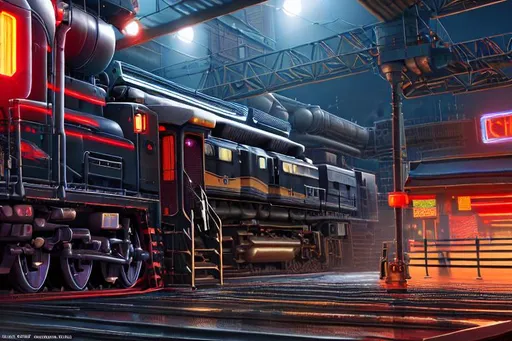 Locomotive, digital painting, high quality, neon amb... | OpenArt