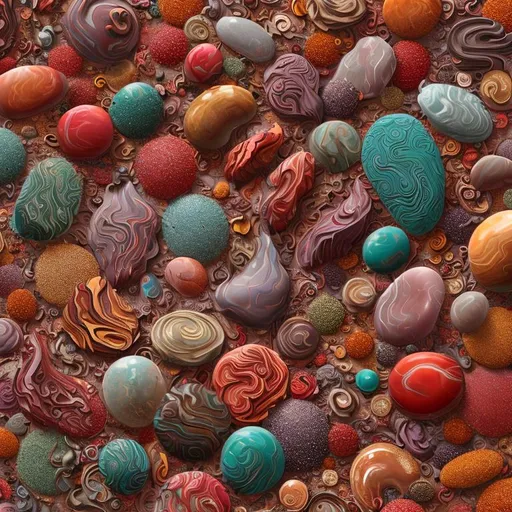 Prompt: torquise gem stone, 3D Colorful Inflated Sprinkle, in the style of Inflated Sprinkle, light red and light orange, fine lines and intricate details, white and red, whimsical settings, embossed paper, floral explosions, 3d style, super detailed, hyper details