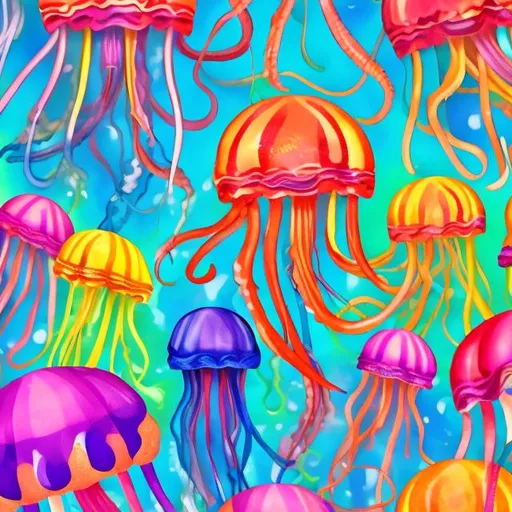 Prompt: Jellyfish parade in the style of Lisa frank
