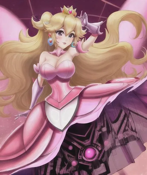 Prompt: Princess Peach wearing cyber armor