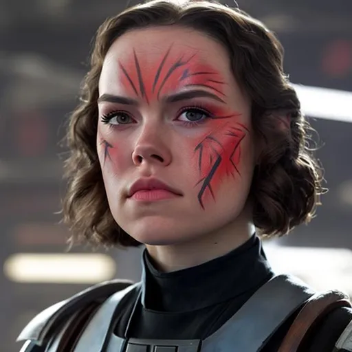 Prompt: daisy ridley, maul facepaint, imperial officer uniform