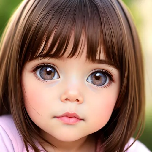 Prompt: baby girl with brown hair and big brown eyes, pastel colors