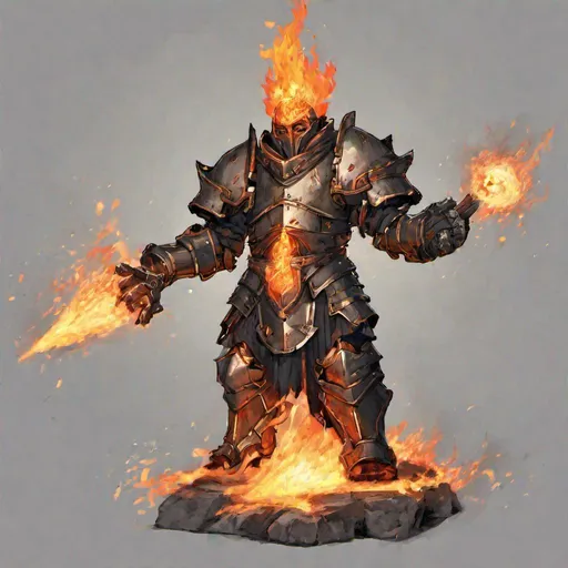 Prompt: Fire wizard wearing heavy iron armor