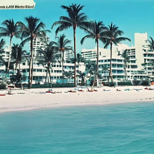 Prompt: miami beach in the 80s design for a post card