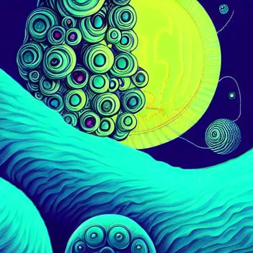 Prompt: Hypnotic illustration of alien worlds, hypnotic psychedelic art, surrealism, mystical, Behance